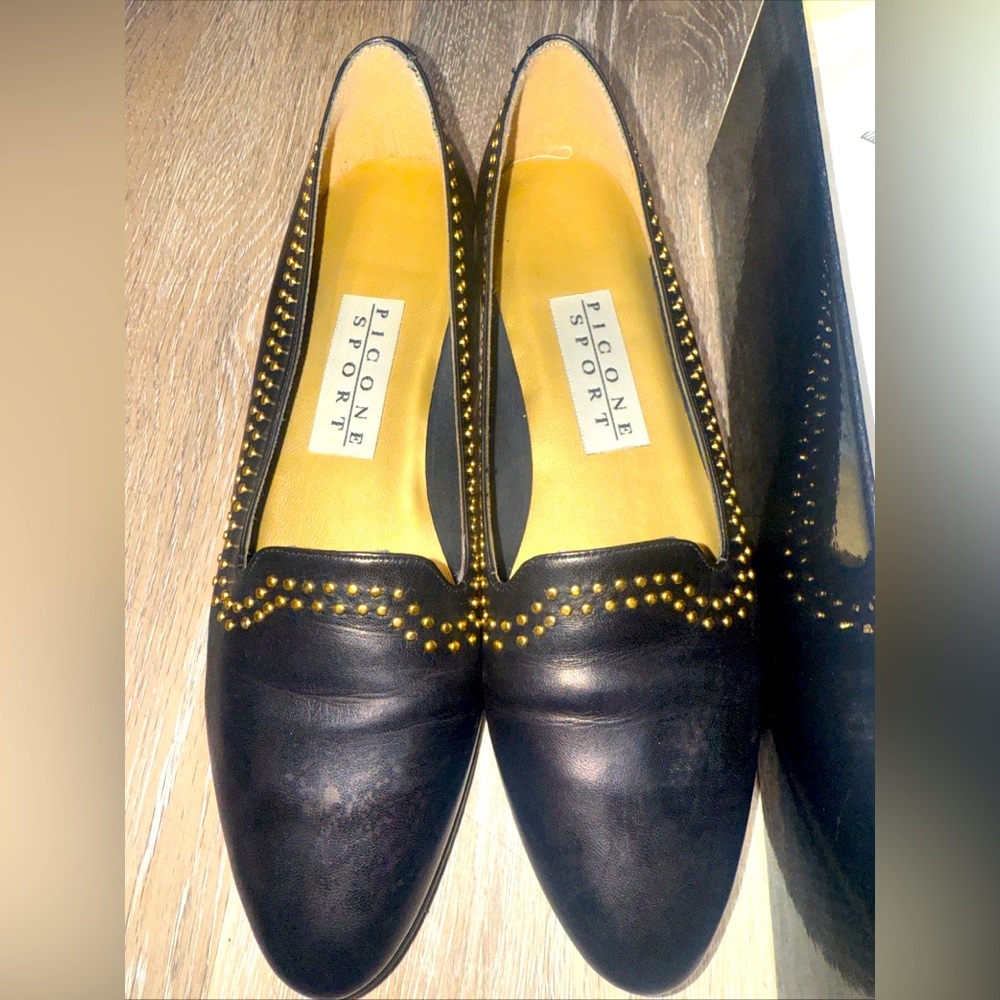 Evan-Picone Flats Leather Slip On Size 9M w/box beaded accent